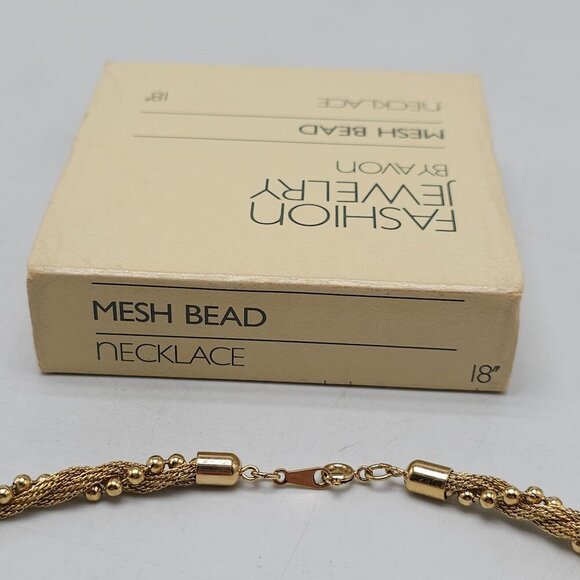 1983 Avon Mesh Bead Necklace Gold Tone Vintage 18 Inches - Picture 2 of 4